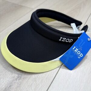 IZOD Women's Sun Visor Black Yellow Colorblock Polyester Headwear‎ One Size NWT